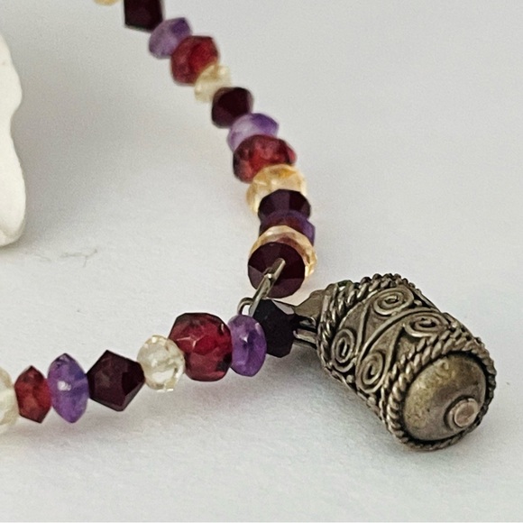Handmade SemiPrecious Stone and Sterling Bracelet. Sterling Indian charm. - Picture 2 of 2